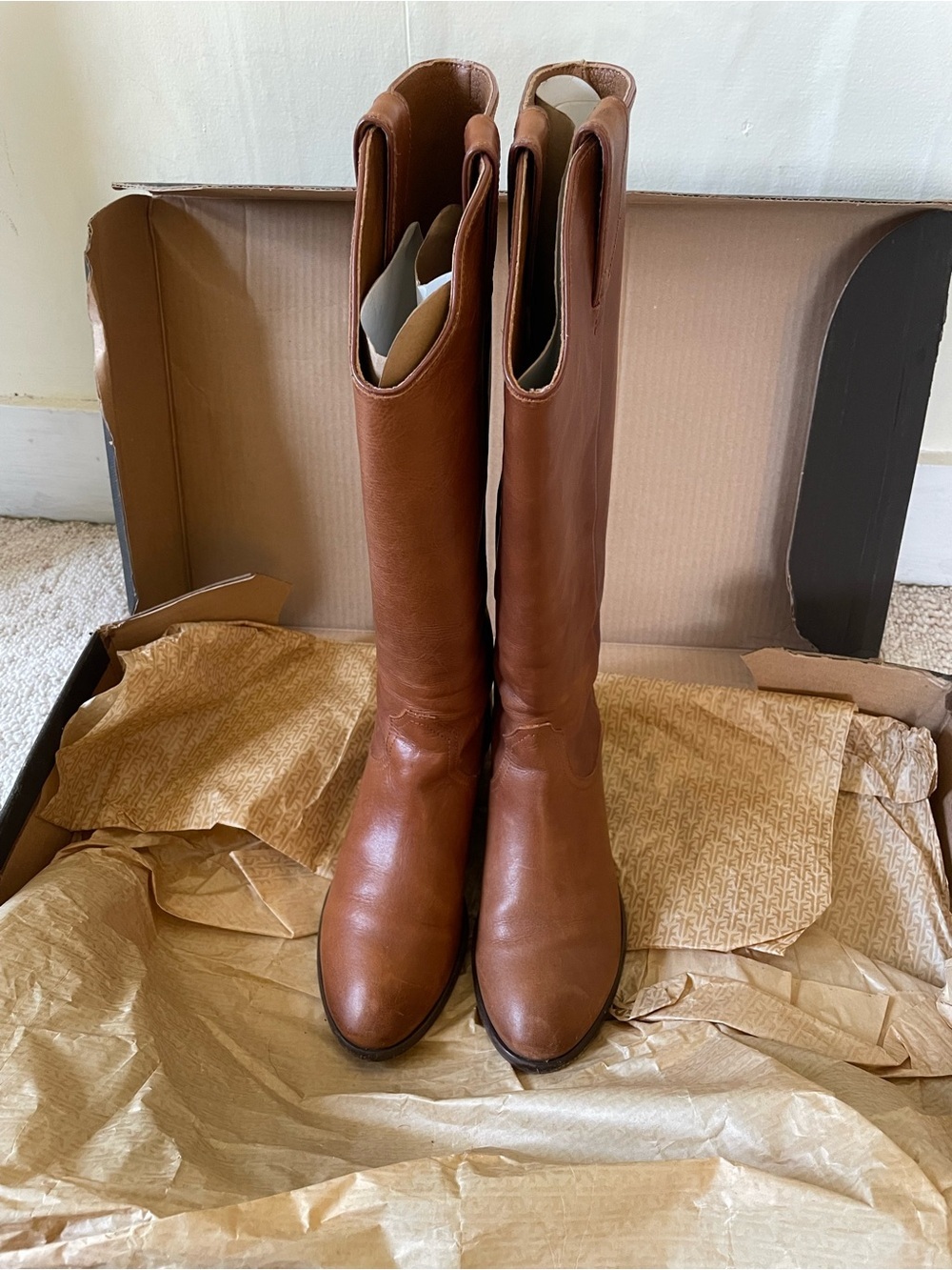 Frye Carson Pull On Women's Tall Cowgirl Leather Boots Molasses Western Vintage - Picture 3 of 16